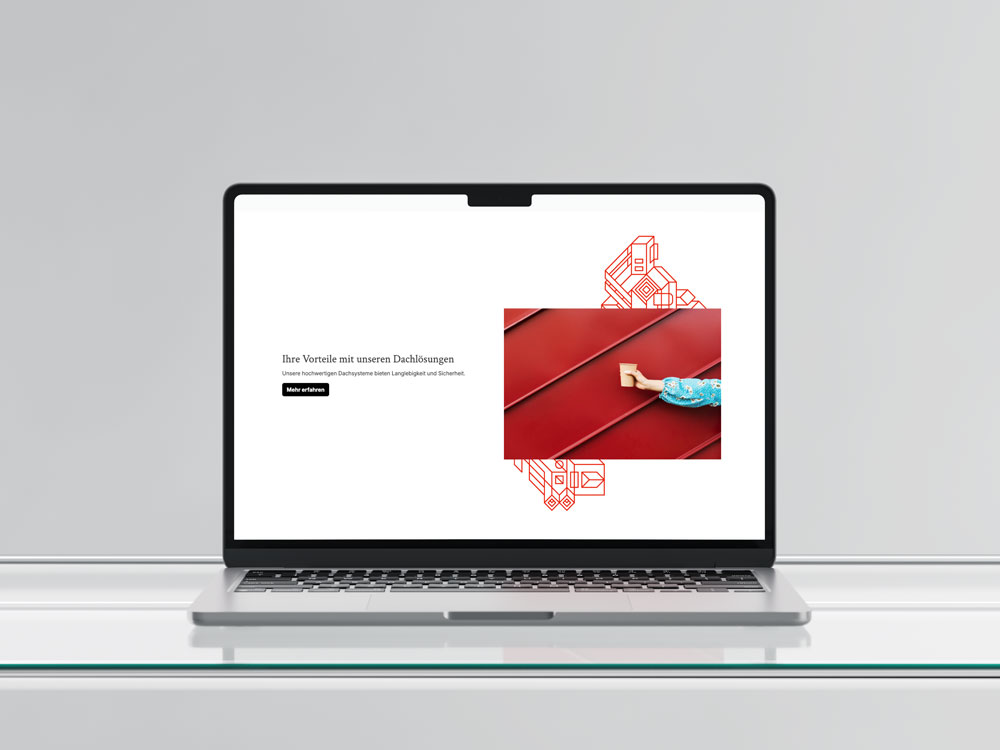 Laptop Mockup mit Webseite für Dachlösungen und Dachtechnik