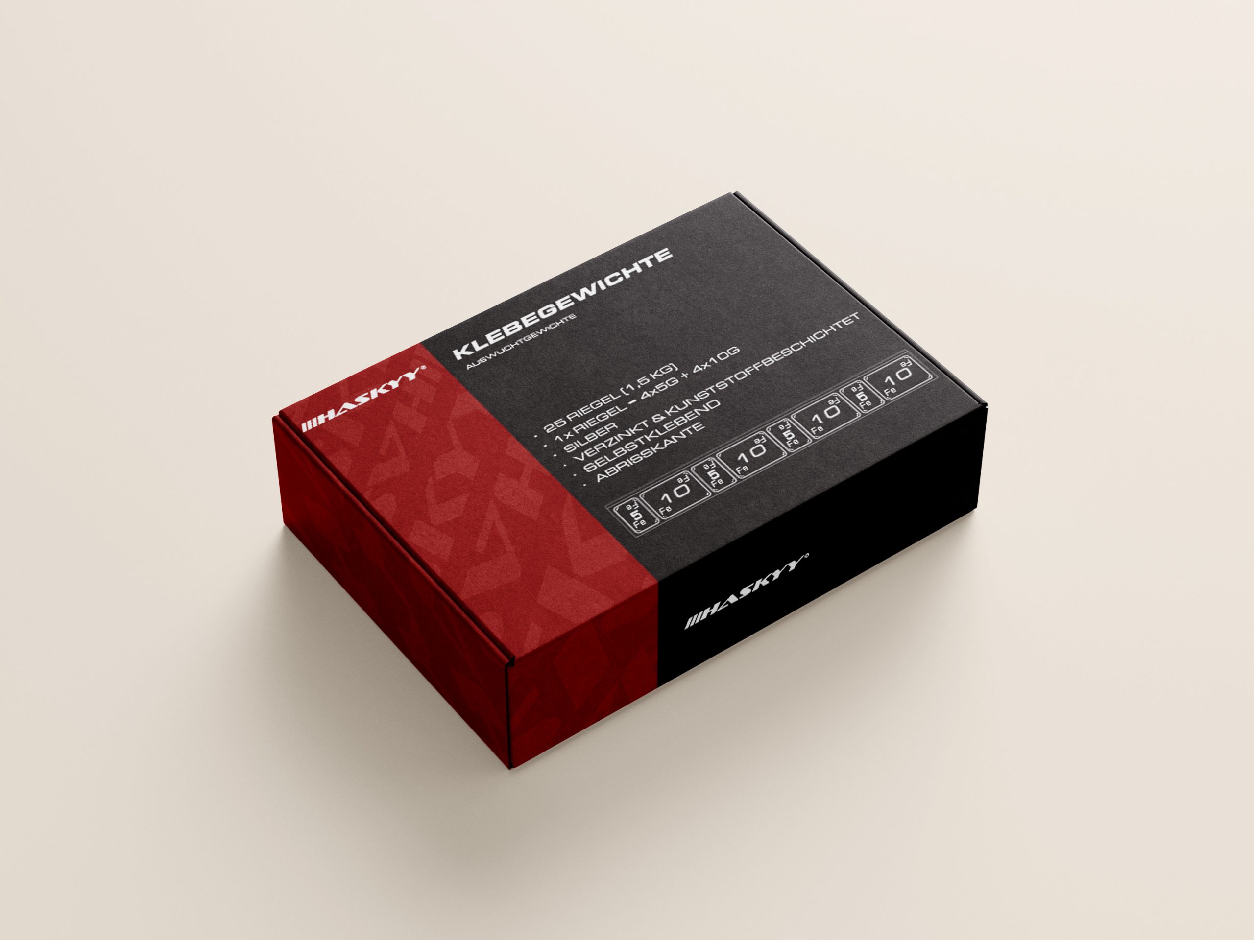 HASKYY Klebegewichte Verpackung für Felgenauswuchtgewichte im Karton