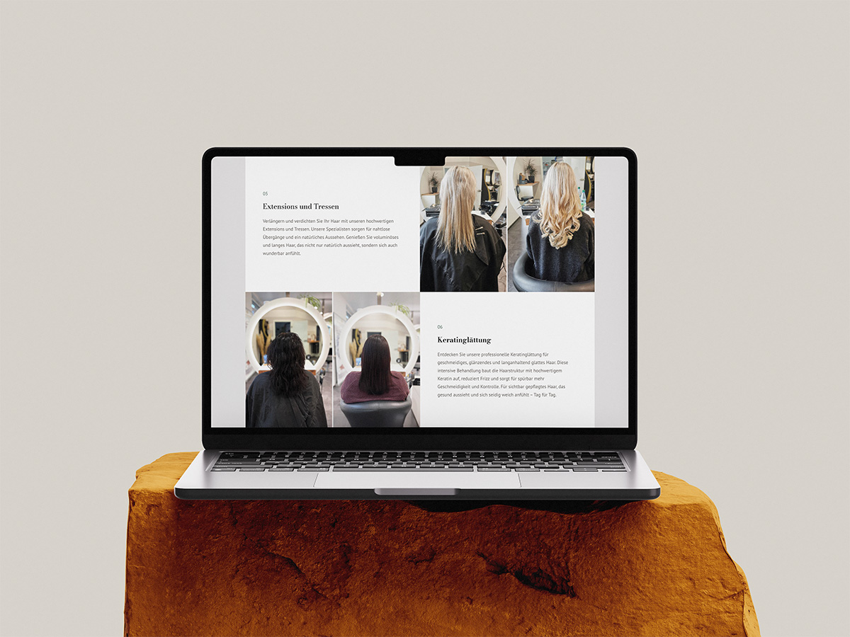 Laptop Mockup mit Friseursalon-Webseite im Desktop-Webdesign